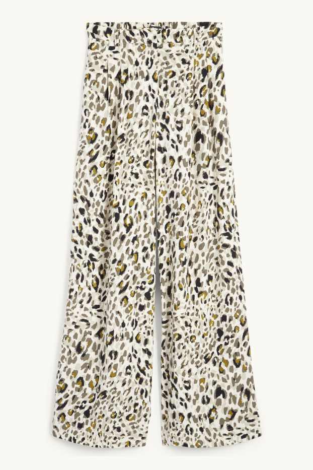 Dames - Pantalon - high waist - wide leg - luipaardprint - licht beige
