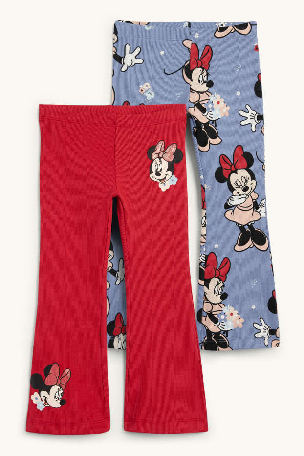 Bambine - Confezione da 2 - Minnie - leggings svasati - a costine - rosso
