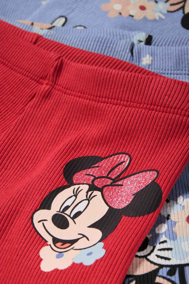 Bambine - Confezione da 2 - Minnie - leggings svasati - a costine - rosso