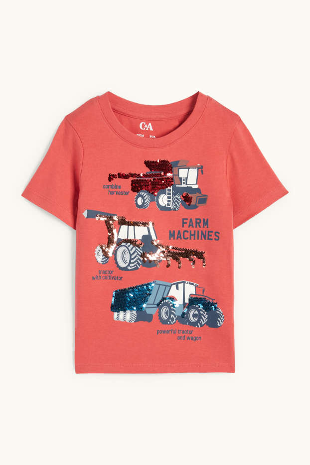 Kinder Jungen - Traktor und Mähdrescher - Kurzarmshirt - rot