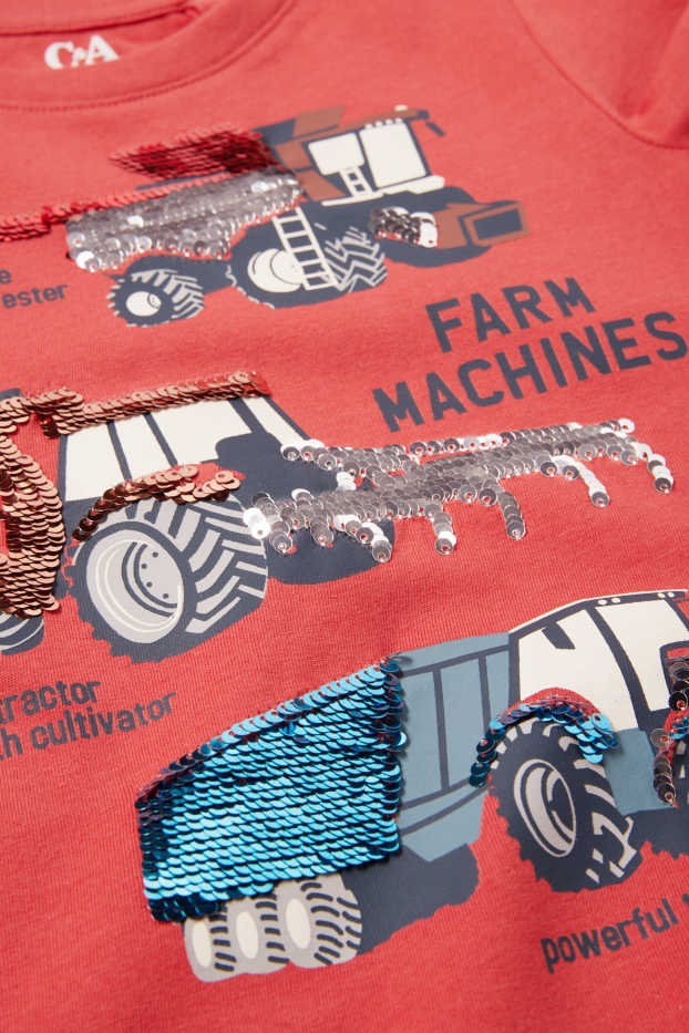 Kinder Jungen - Traktor und Mähdrescher - Kurzarmshirt - rot