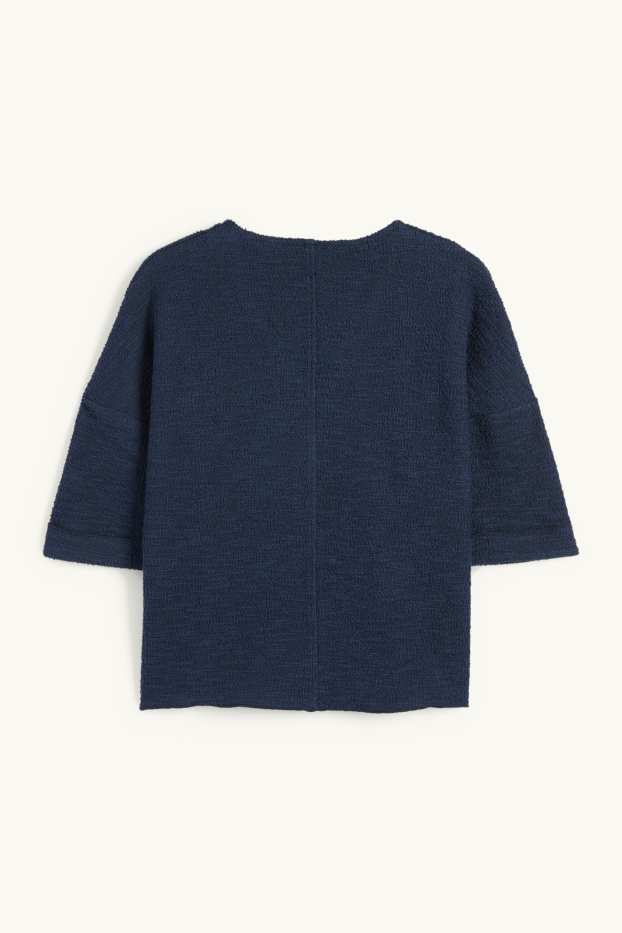 Femmes - T-shirt en bouclé à col V - bleu foncé