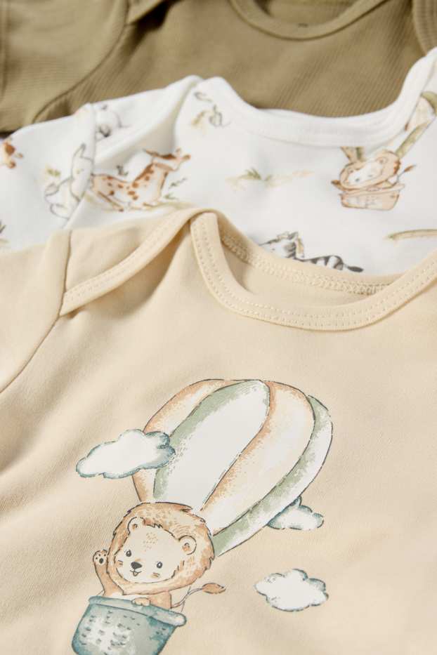 Unisex - Wielopak, 3 szt. - zwierzęta - body niemowlęce - jasny beż