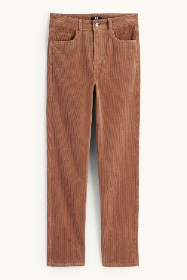 Femmes - Pantalon en velours côtelé - high waist - straight fit - marron clair