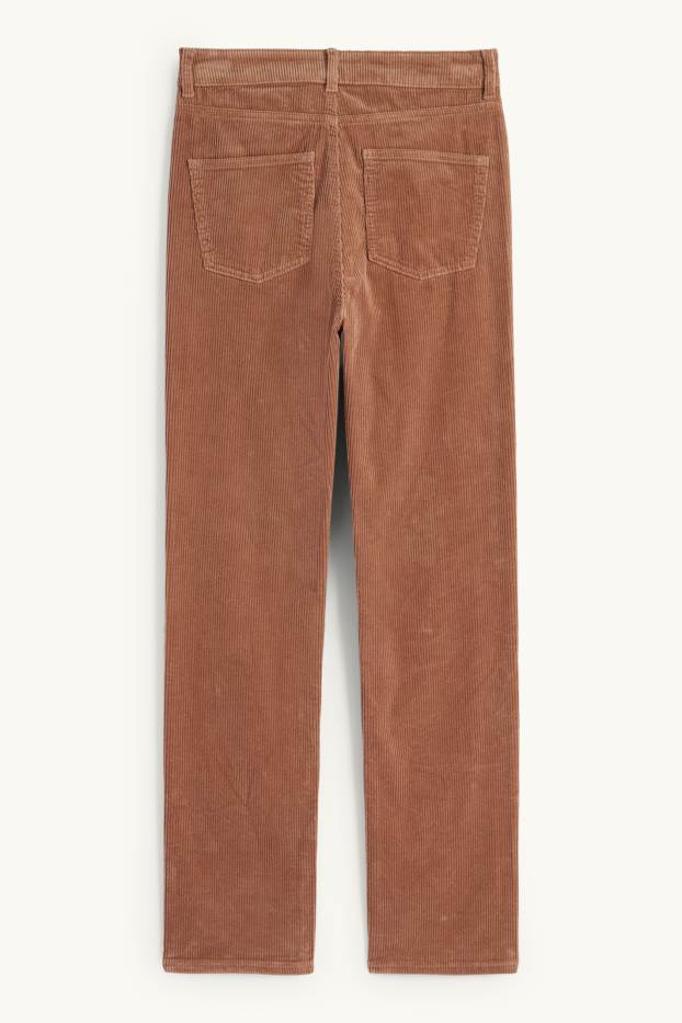 Femmes - Pantalon en velours côtelé - high waist - straight fit - marron clair