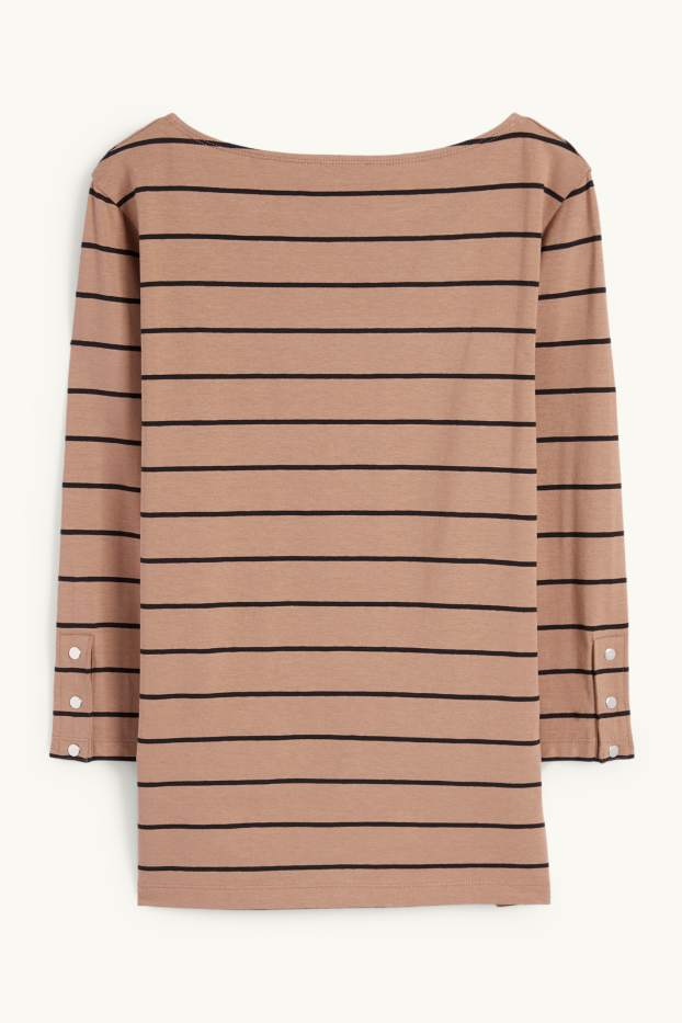Donna - Maglia a maniche lunghe - a righe - marrone chiaro