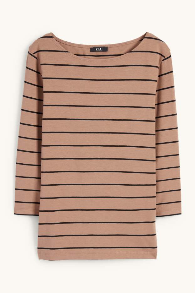 Donna - Maglia a maniche lunghe - a righe - marrone chiaro