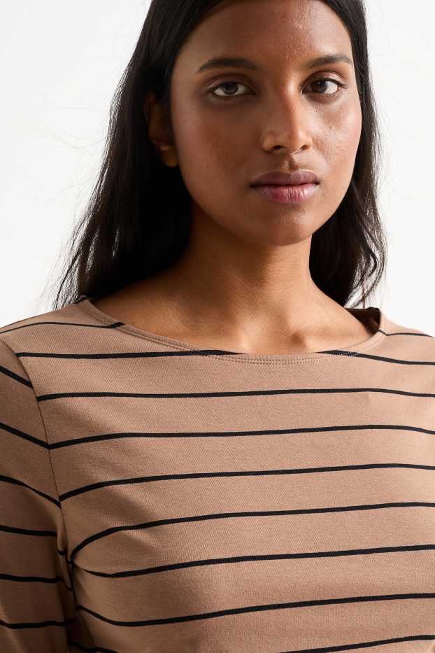 Donna - Maglia a maniche lunghe - a righe - marrone chiaro