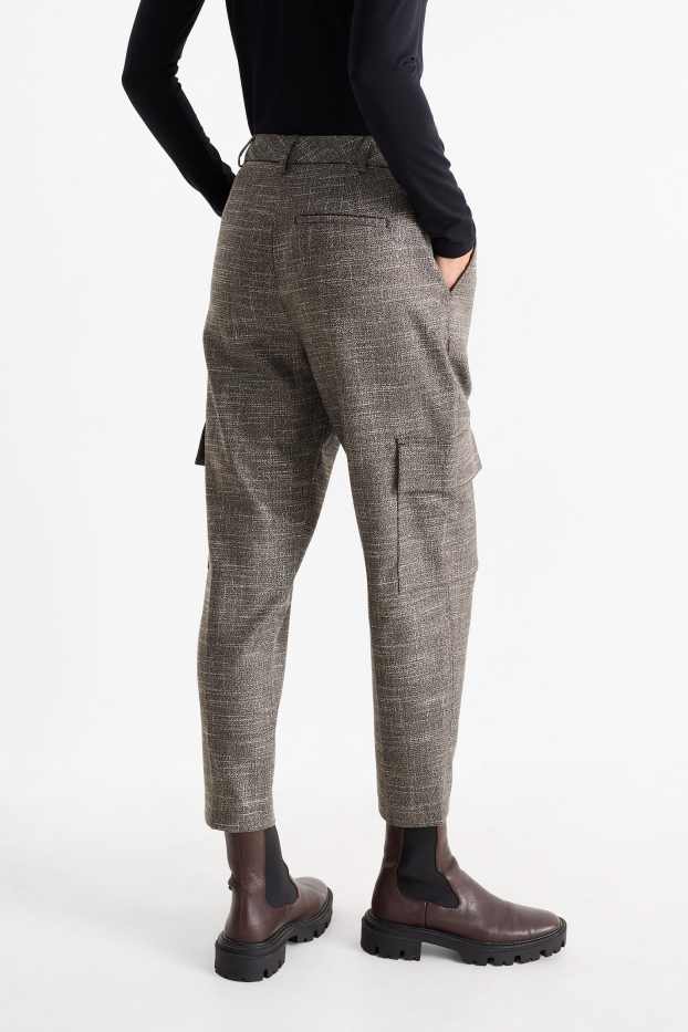 Femmes - Pantalon cargo - mid waist - tapered fit - gris-marron