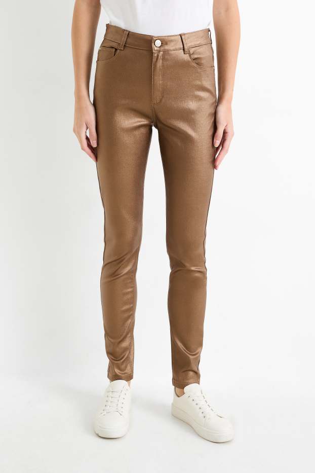 Women - Trousers - high waist - skinny fit - shiny - gold