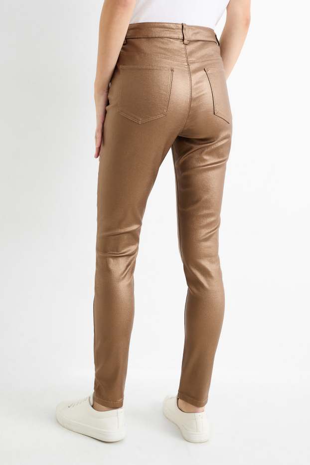Women - Trousers - high waist - skinny fit - shiny - gold