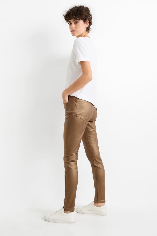 Women - Trousers - high waist - skinny fit - shiny - gold