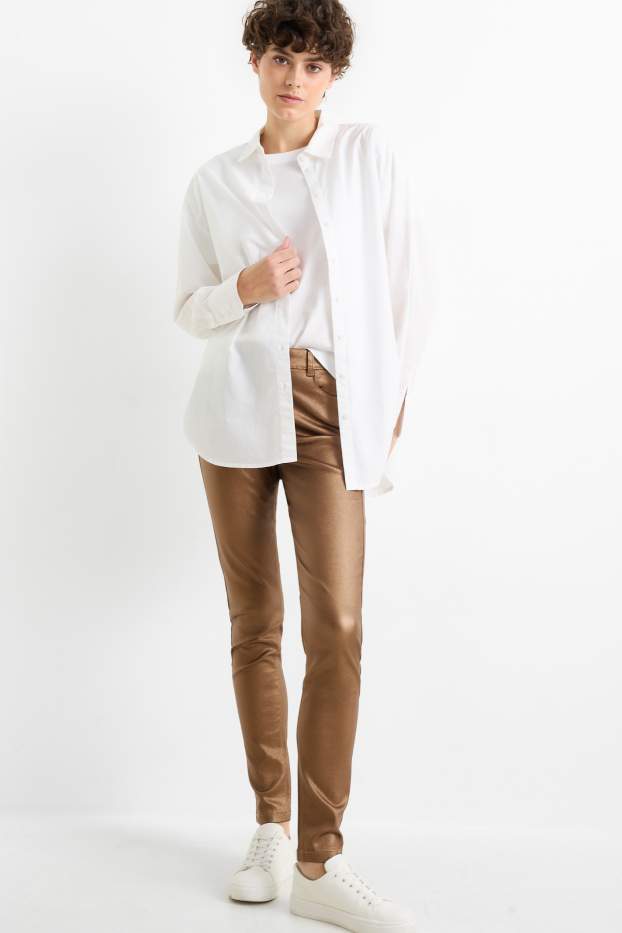 Women - Trousers - high waist - skinny fit - shiny - gold