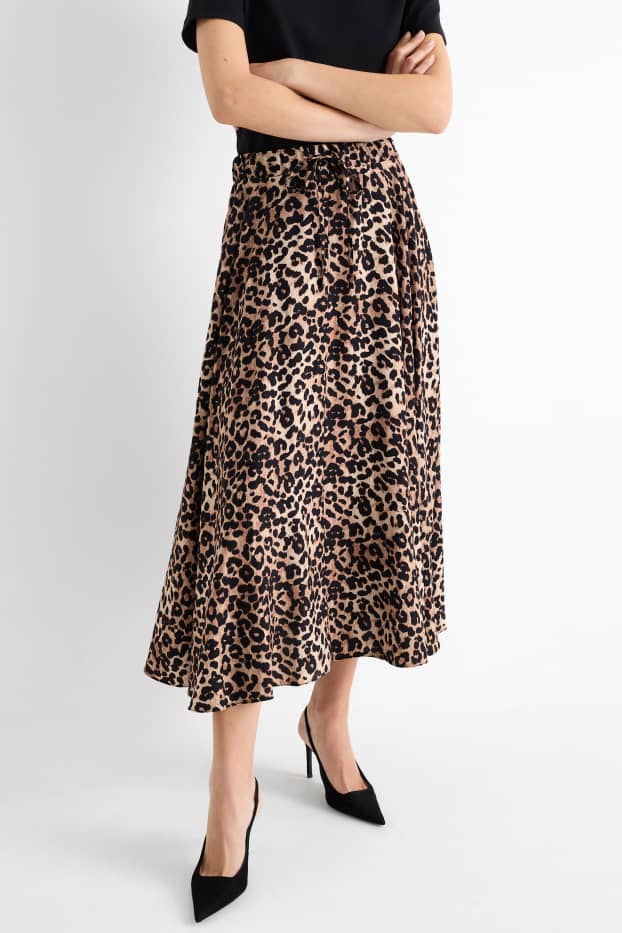 Women - Skirt - leopard print - beige / brown