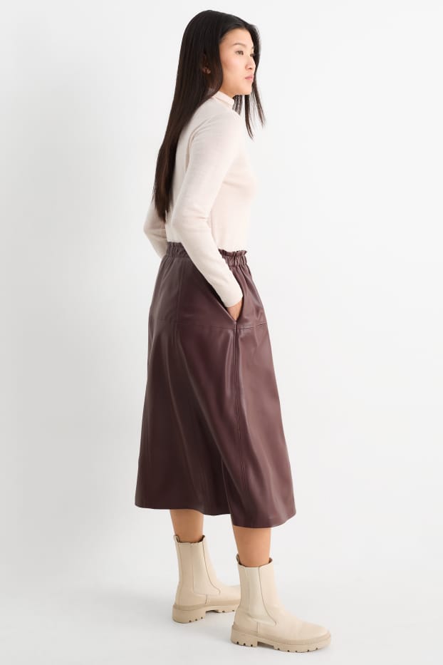 Women - Skirt - faux leather - dark brown