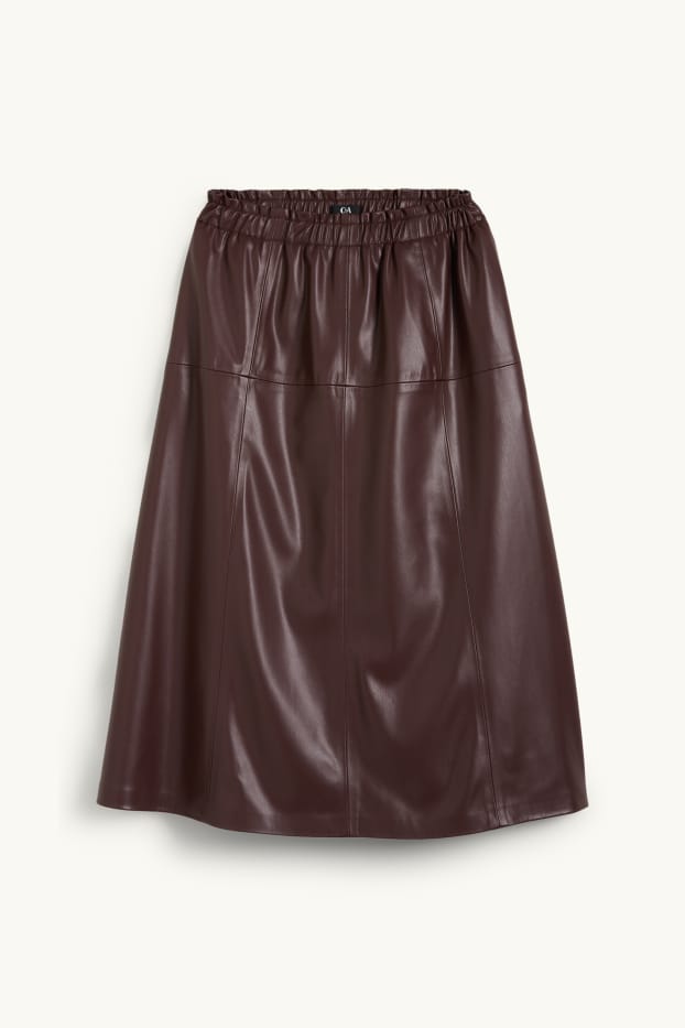 Women - Skirt - faux leather - dark brown