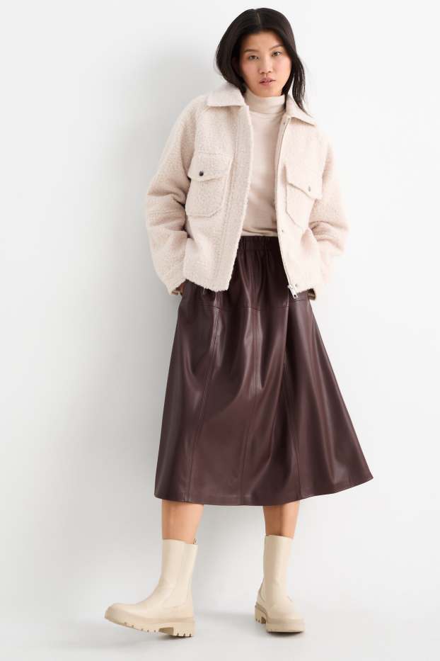 Women - Skirt - faux leather - dark brown