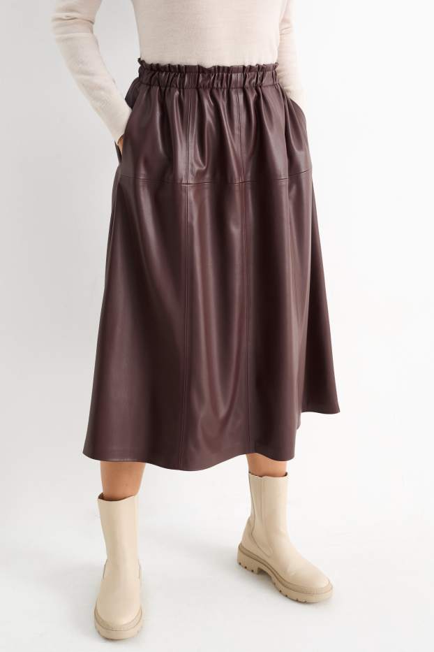 Women - Skirt - faux leather - dark brown