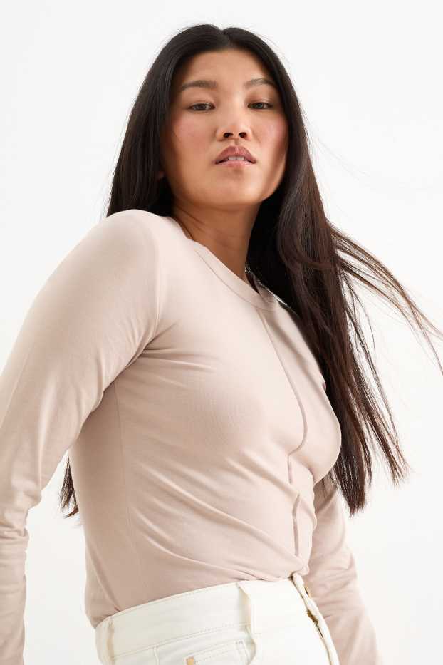 Damen - Basic-Langarmshirt - hellbeige