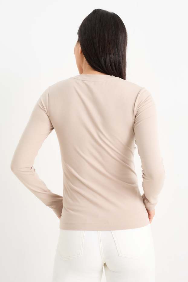 Damen - Basic-Langarmshirt - hellbeige