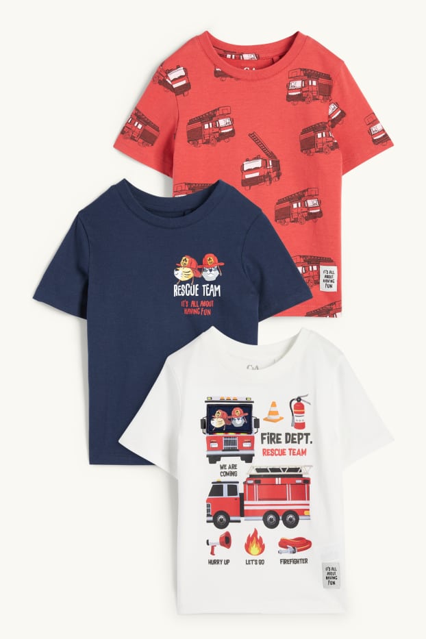 Enfants garçons - Lot de 3 - pompiers - T-shirts - bleu foncé