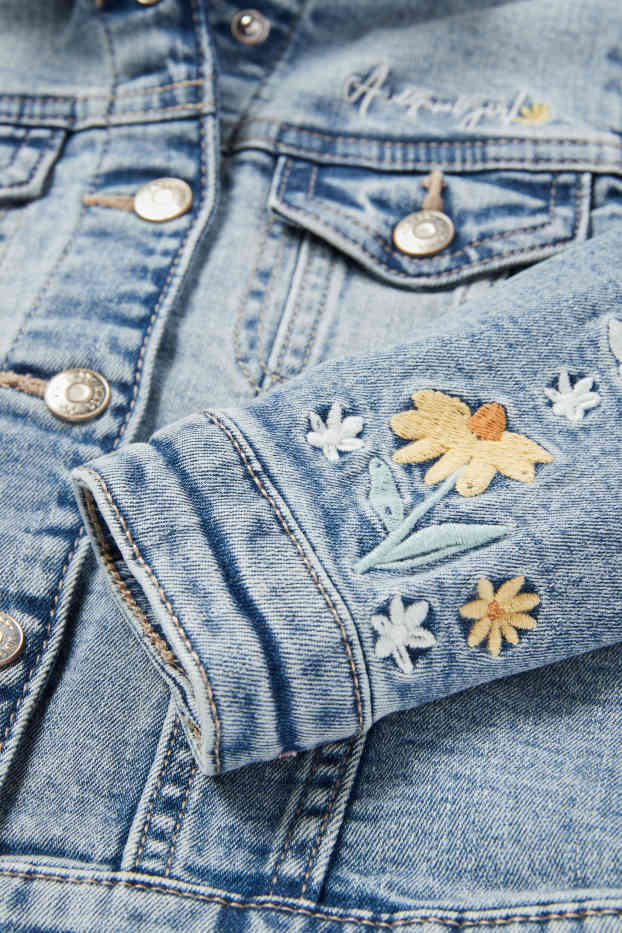 Enfants filles - Fleurs - veste en jean - jean bleu clair
