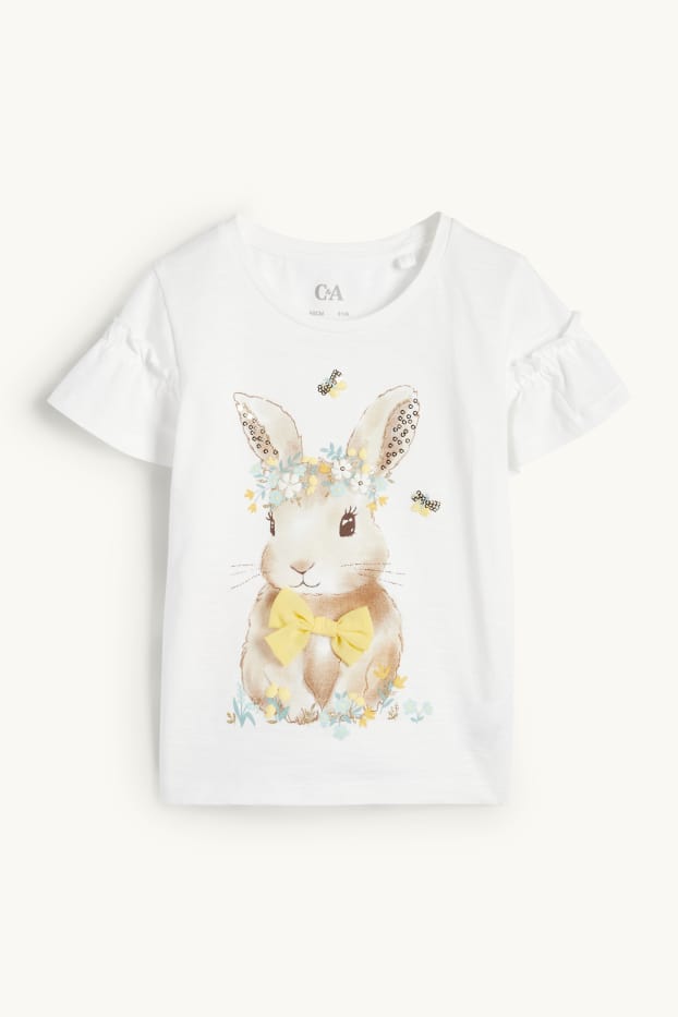 Kinder Mädchen - Hase - Kurzarmshirt - cremeweiss
