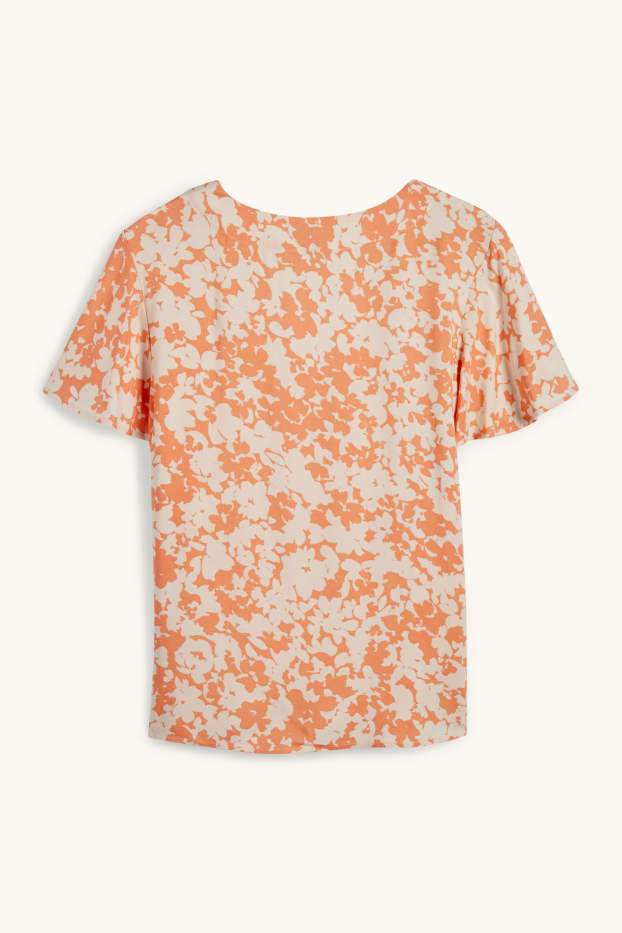 Damen - Bluse mit V-Ausschnitt - geblümt - orange