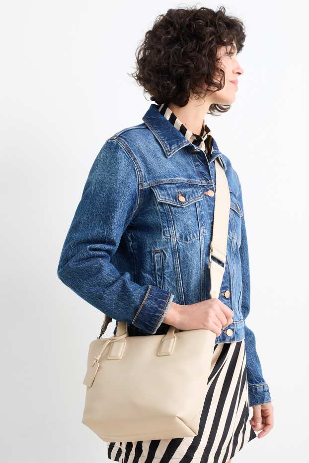 Damen - Tasche mit abnehmbarem Taschengurt - Lederimitat - hellbeige