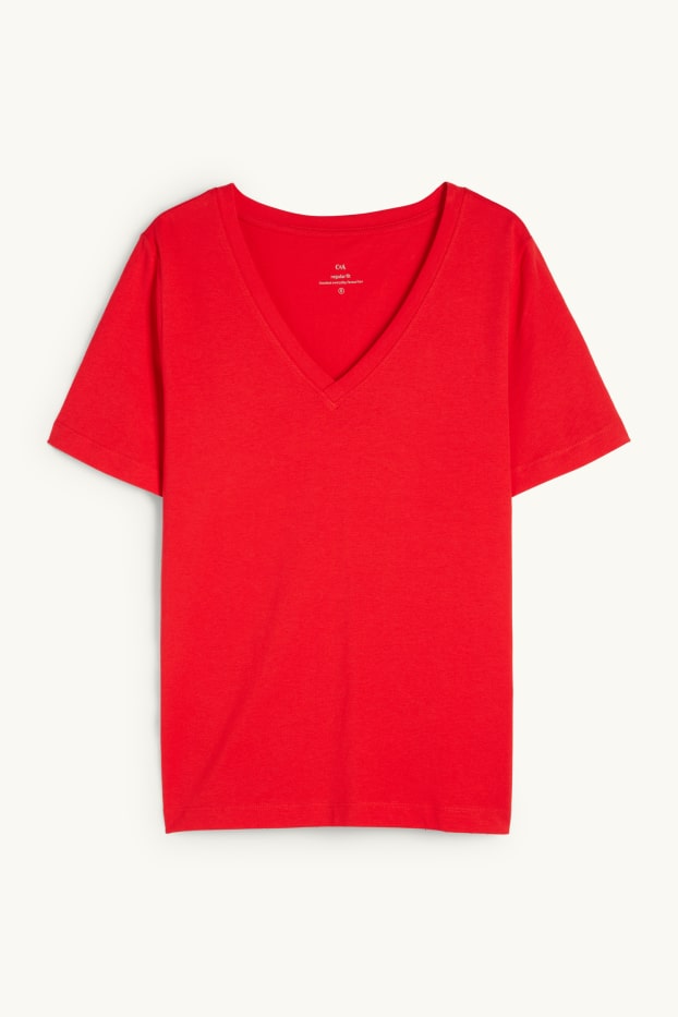 Damen - T-Shirt mit V-Ausschnitt - Regular Fit - rot