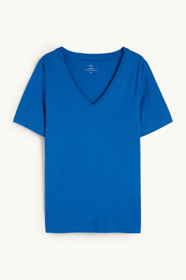 Damen - T-Shirt mit V-Ausschnitt - Regular Fit - blau