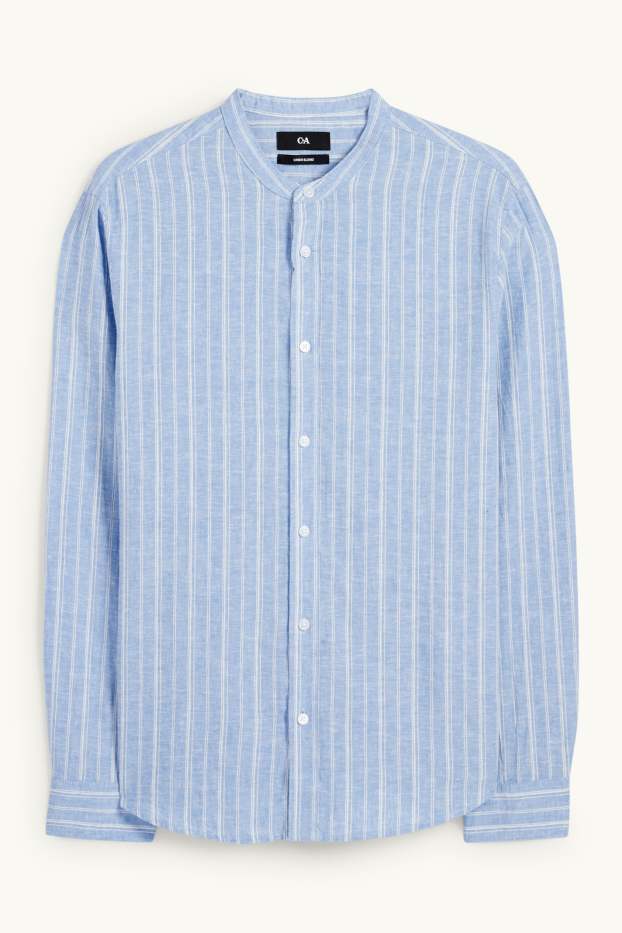 Hommes - Chemise - regular fit - col montant - lin mélangé - à rayures - bleu