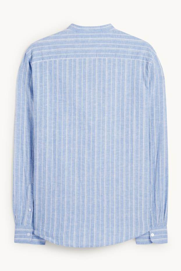Hommes - Chemise - regular fit - col montant - lin mélangé - à rayures - bleu