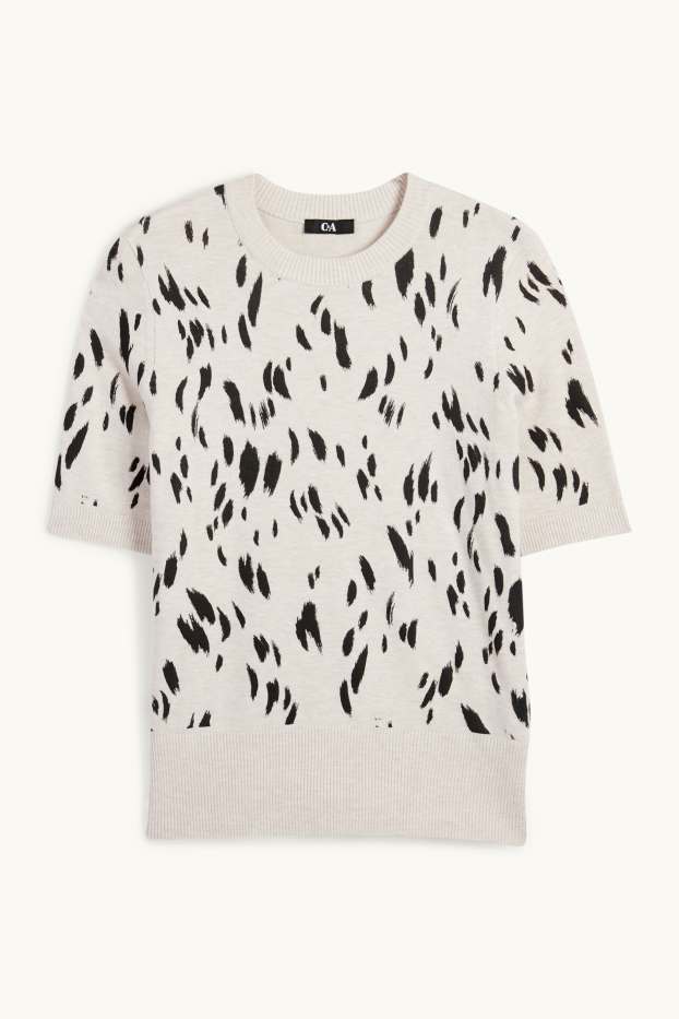Women - Knitted jumper - short sleeve - patterned - black / beige