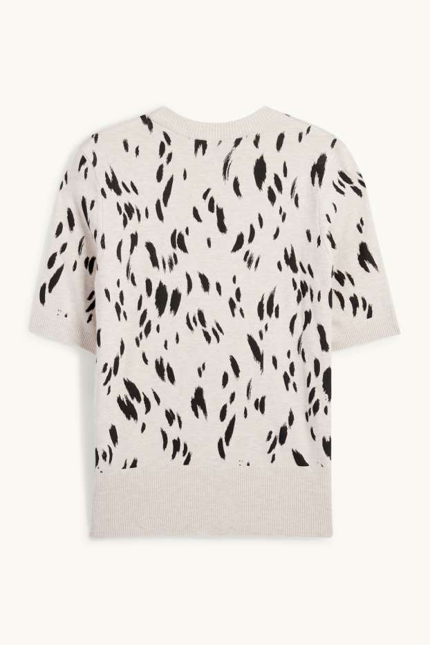 Women - Knitted jumper - short sleeve - patterned - black / beige