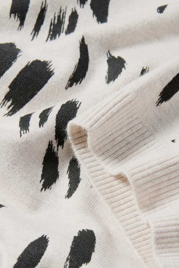 Women - Knitted jumper - short sleeve - patterned - black / beige