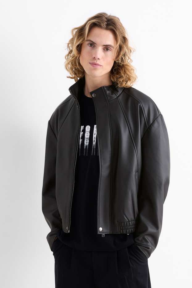 Hommes - Blouson motard - matière synthétique - noir