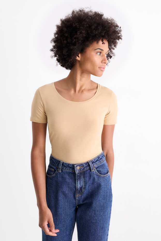 Dámské - Tričko - slim fit - béžová