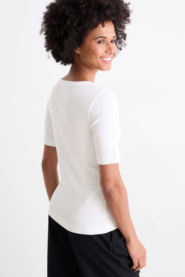 Femmes - T-shirt basique - slim fit - finition côtelée - blanc