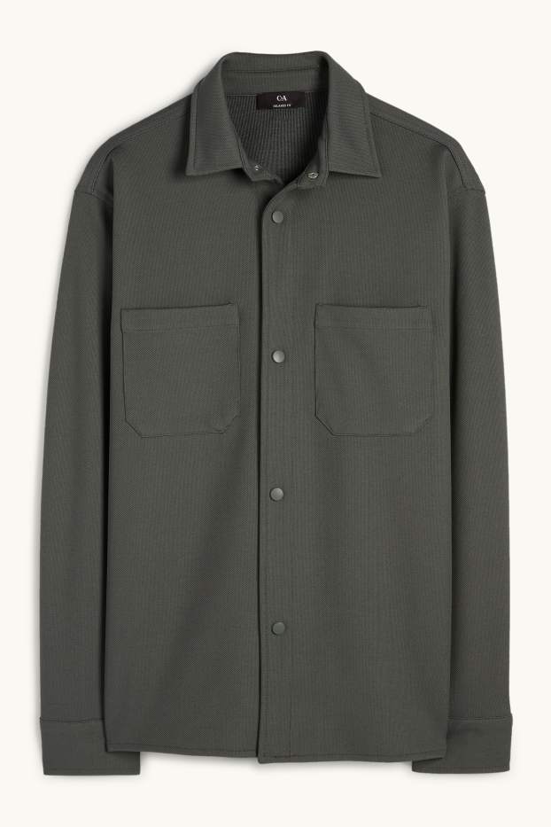 Hommes - Veste-chemise - relaxed fit - col kent - texturée - gris