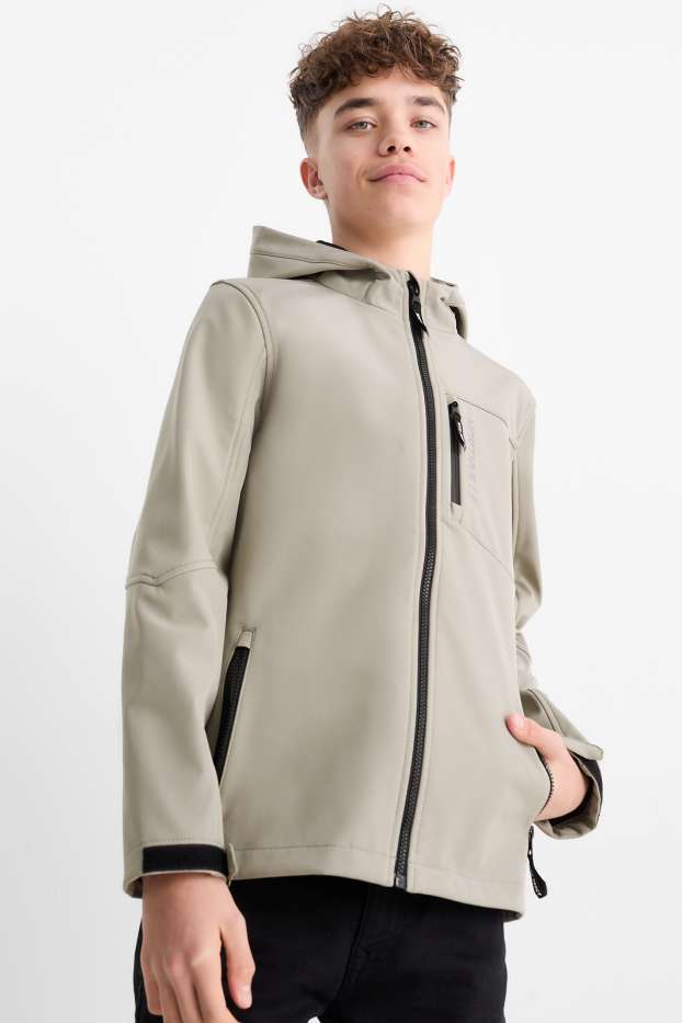 Bambini - Giacca softshell con cappuccio - idrorepellente - grigio