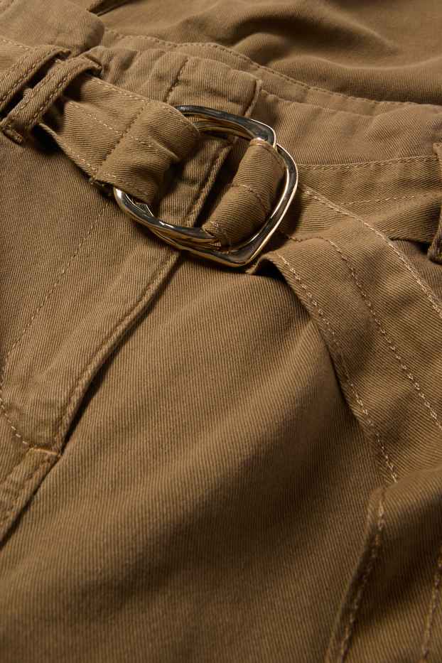 Damen - Cargohose mit Gürtel - High Waist - Tapered Fit - khaki