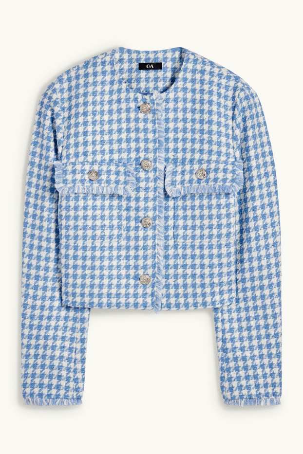 Damen - Jacke - kariert - weiss / hellblau