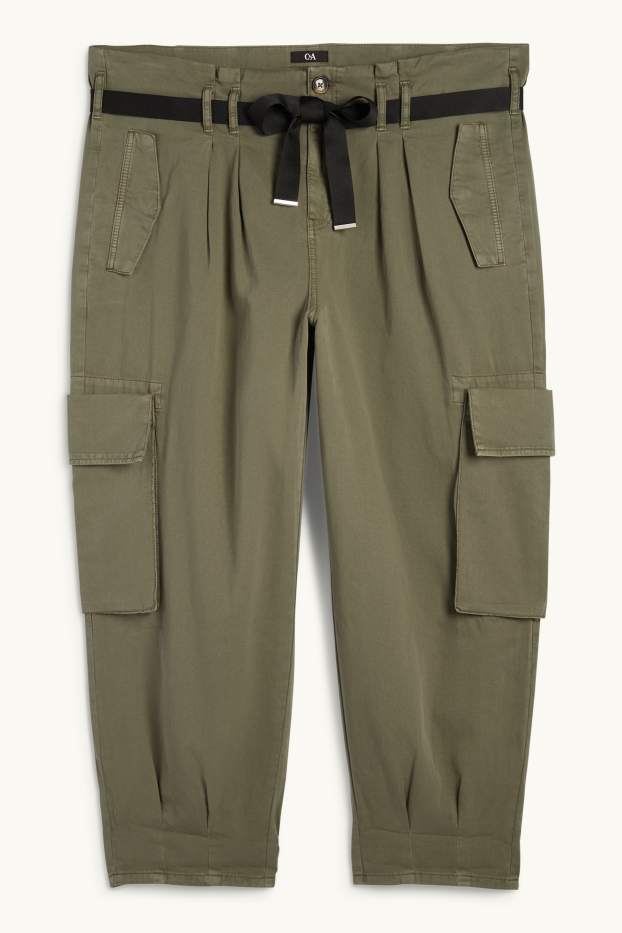 Women - Cargo trousers - high waist - tapered fit - dark green
