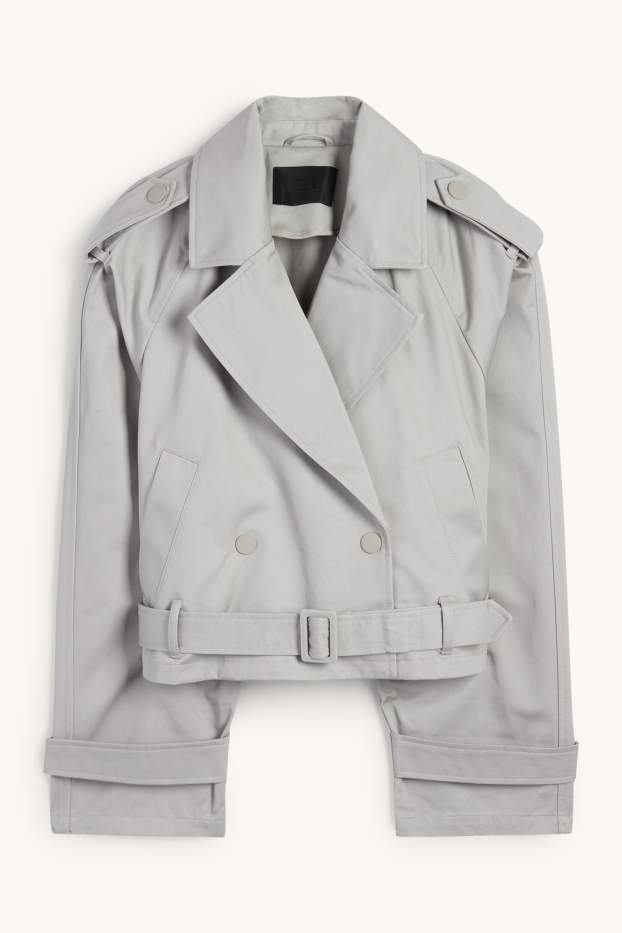 Women - Cropped trench coat - light gray