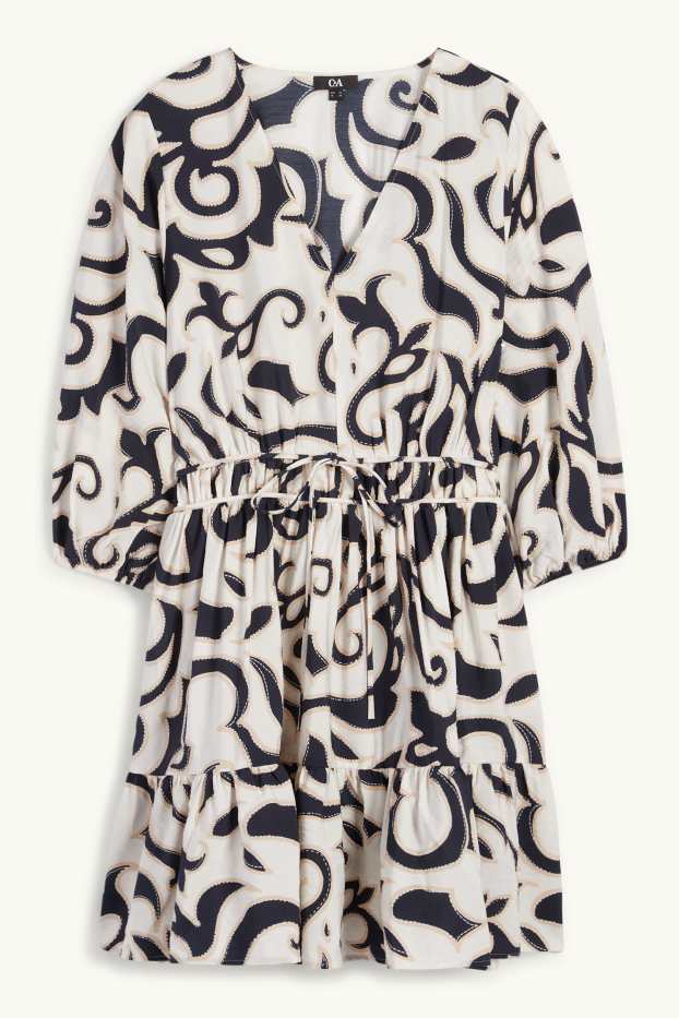 Damen - Kleid mit V-Ausschnitt - gemustert - blau  / beige