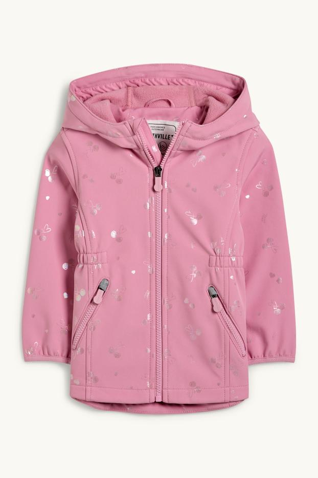 Enfants filles - Cerises - veste softshell à capuche - imperméable - rose