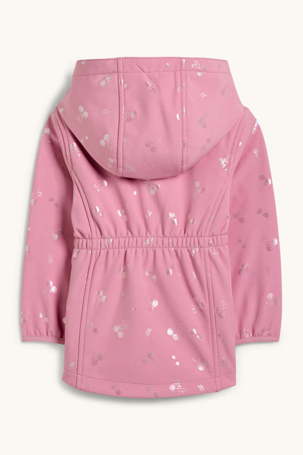 Enfants filles - Cerises - veste softshell à capuche - imperméable - rose