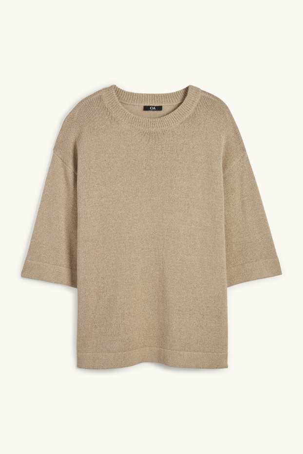 Femmes - Pull en maille - manches courtes - beige