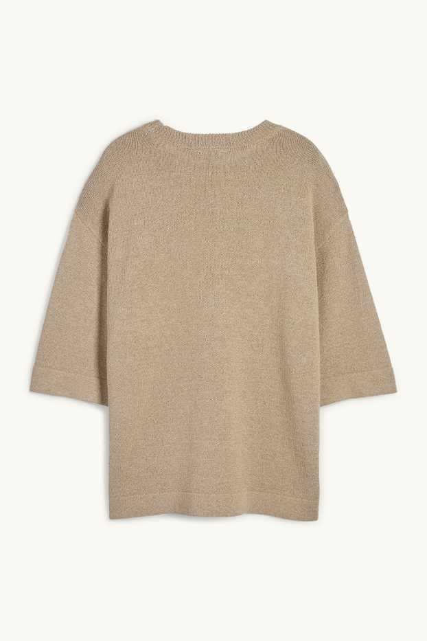 Femmes - Pull en maille - manches courtes - beige